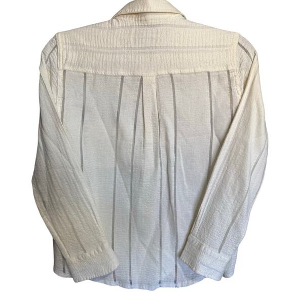 Solid And Striped Oxford Pocket Button Down Tunic Top Wool Silk Size Medium - Picture 7 of 11